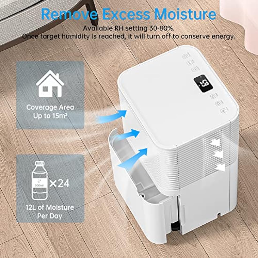 Hangsun 12L/Day Dehumidifier for Home Damp, Low Energy Dehumidifiers with Humidity Display, Laundry Drying, Continuous Drainage, 24H Timer Ideal for Large Room, Basement, Bedroom, Bathroom
