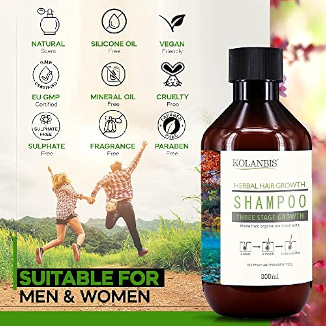 Kolanbis Hair Growth Shampoo | 100% Natural Formula | Made from Organic Plant Extracts | Sulphate and Paraben Free | Increases Hair Growth | Reduces Hair Loss | Men and Women
