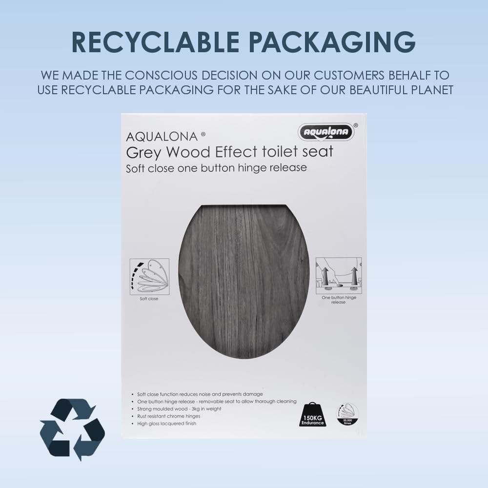 AQUALONA® Luxury Soft Close Toilet Seat - Moulded Wood - Stainless Steel Slow Close Hinges - Click, Lift & Clean Technology (Bamboo Toilet Seat)
