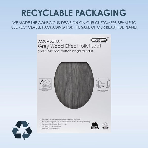 AQUALONA® Luxury Soft Close Toilet Seat - Moulded Wood - Stainless Steel Slow Close Hinges - Click, Lift & Clean Technology (Bamboo Toilet Seat)
