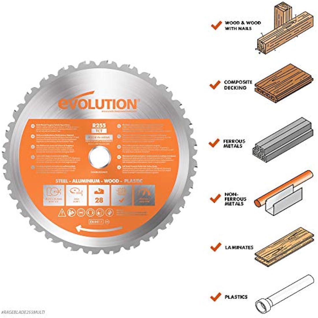 Advanced-Technology EVOLUTION (Powertools) RAGEBLADE 255M Blade M/Purpose TCT RAGE3 255MM