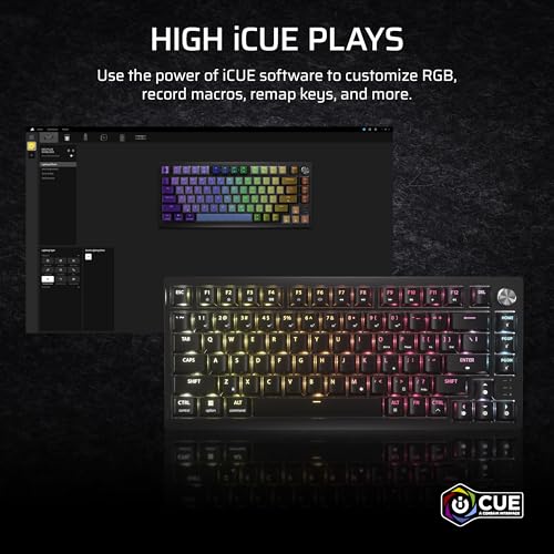Corsair K65 PLUS WIRELESS 75% RGB Hot-Swappable Mechanical Gaming Keyboard – Pre-Lubricated MLX Fusion Tactile Switches – Dual-Layer Sound Dampening – PBT Keycaps – QWERTY UK – Black