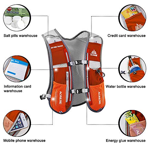 HINATAA Lightweight Running Hydration Backpack, 5L 190g Running Hydration Vest for Women and Men Cycling Running Climbing Hiking Vest Pack (Orange