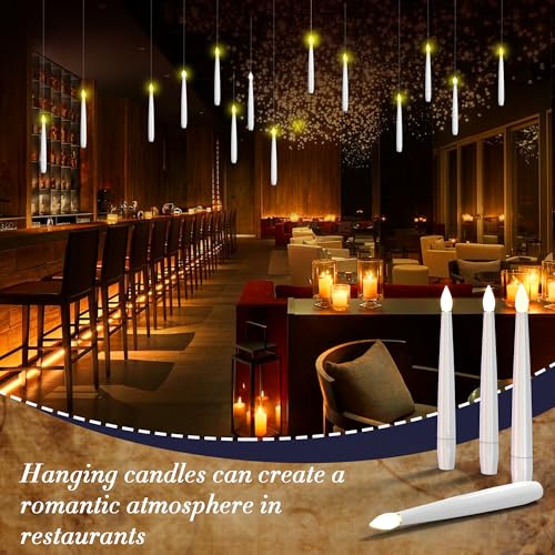 Flameless Floating Candles with Wand Remote,20 PCs Magic Hanging Candles,Flickering Warm Light Flameless Floating LED Candle for Home Christmas