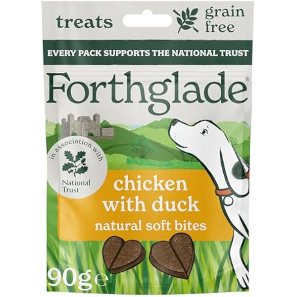 Forthglade National Trust Natural Dog Treats (8 x 90g Bags) - Hypoallergenic & Grain Free Dog Treats, Chicken with Duck, Gourmet Natural Soft Bites, Resealable Bags
