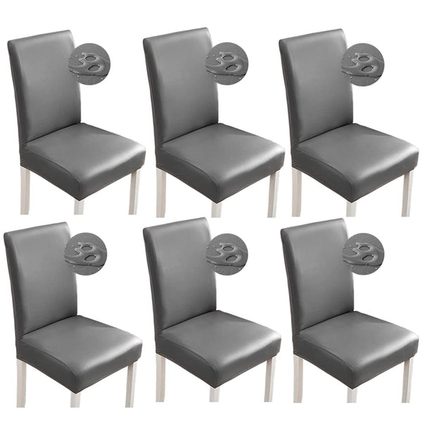 Bestenrose Stretch Dining Chair Covers Waterproof PU Leather Slipcovers Universal Chair Protectors for Dining Room Kitchen Hotel (Set of 6, Gray)