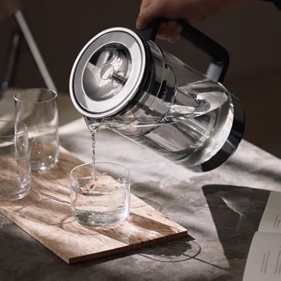 Aarke Purifier Large, Water Filter Jug in Glass and Stainless Steel, 2.8L / 12 Cups, Includes Aarke Pure Filter Refill Bag