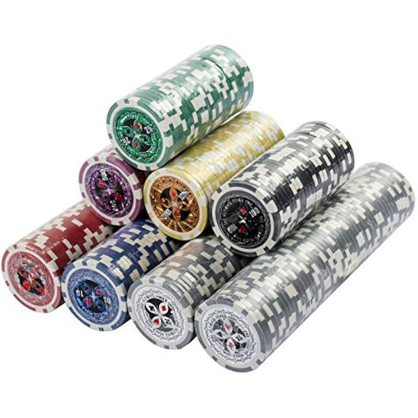 display4top 300 Piece Texas Holdem Poker Chips Set with Aluminum Case,2 Decks of Cards, Dealer, Small Blind, Big Blind Buttons and 5 Dice (300 Piece Chips)