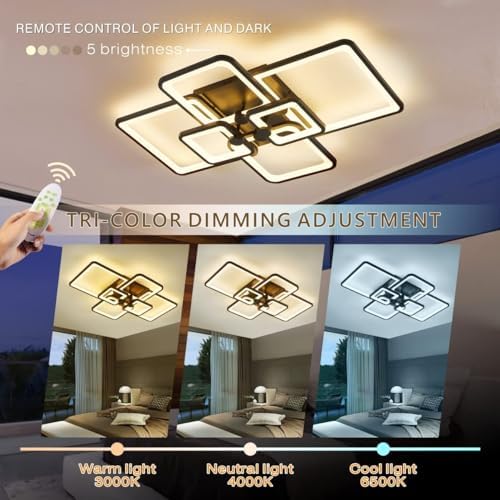 HIHIHOMY Ceiling Light Dimmable, Modern LED Black Living Room Lamp 78 W 6 Rectangle Geometric Living Room Ceiling Light Multifunctional Ceiling Lighting for Bedroom, Office, Balcony [Energy Class F]