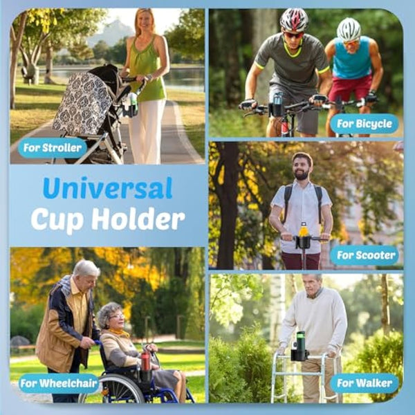 Guiseapue Pram Cup Holder: Universal Drink Coffee Cup Holder with Phone Holder Organiser for Stroller, Pushchair, Buggy, Bike, Wheelchair, Walker, Baby Essentials for Newborn, Gifts for Women, Mom