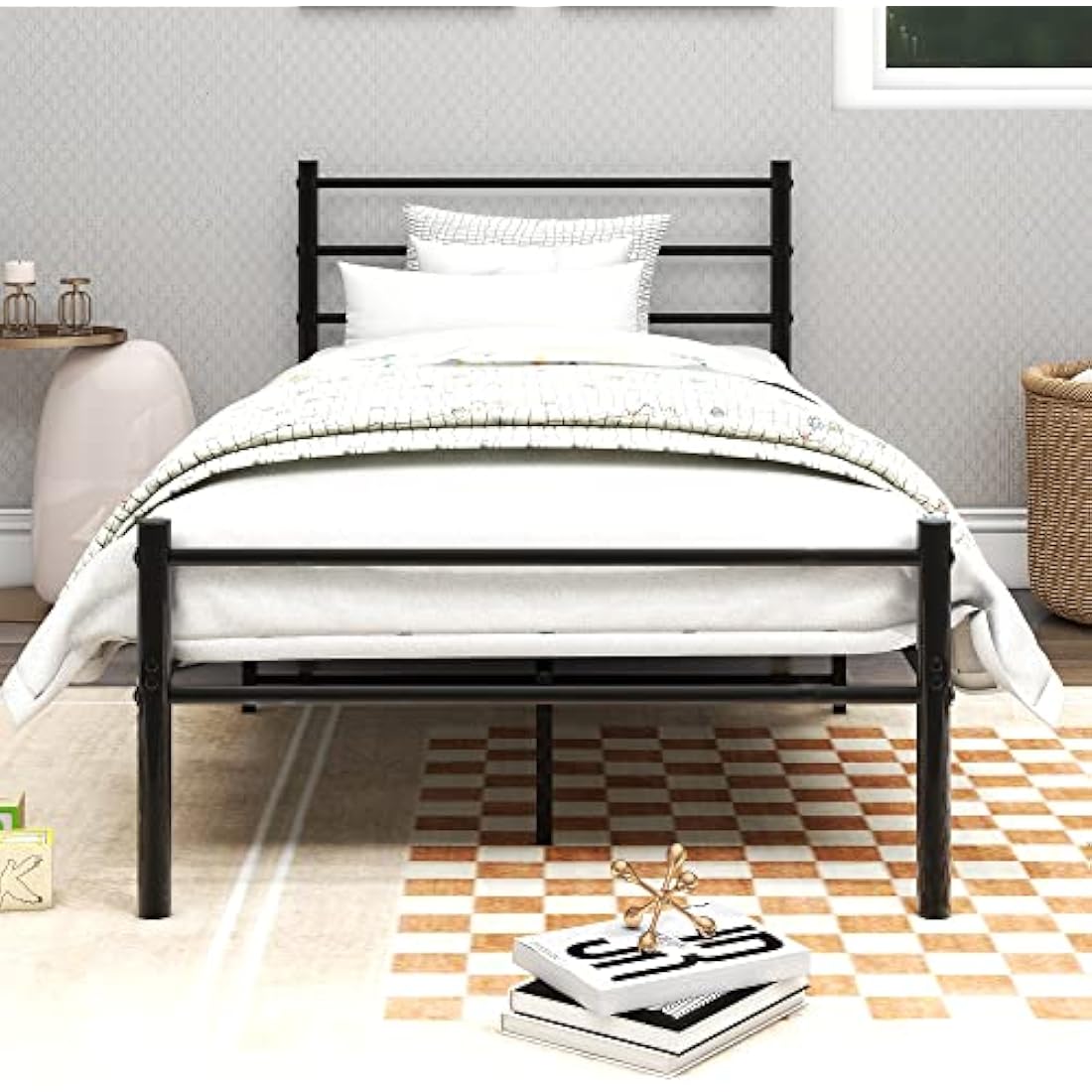 Diahomy Single Bed Frames 3ft Metal Platform Bed Frame with Headboard and Footboard/Heavy Duty/Mattress Foundation/Under Bed Storage/For Adults,Kids, Teenagers/Black