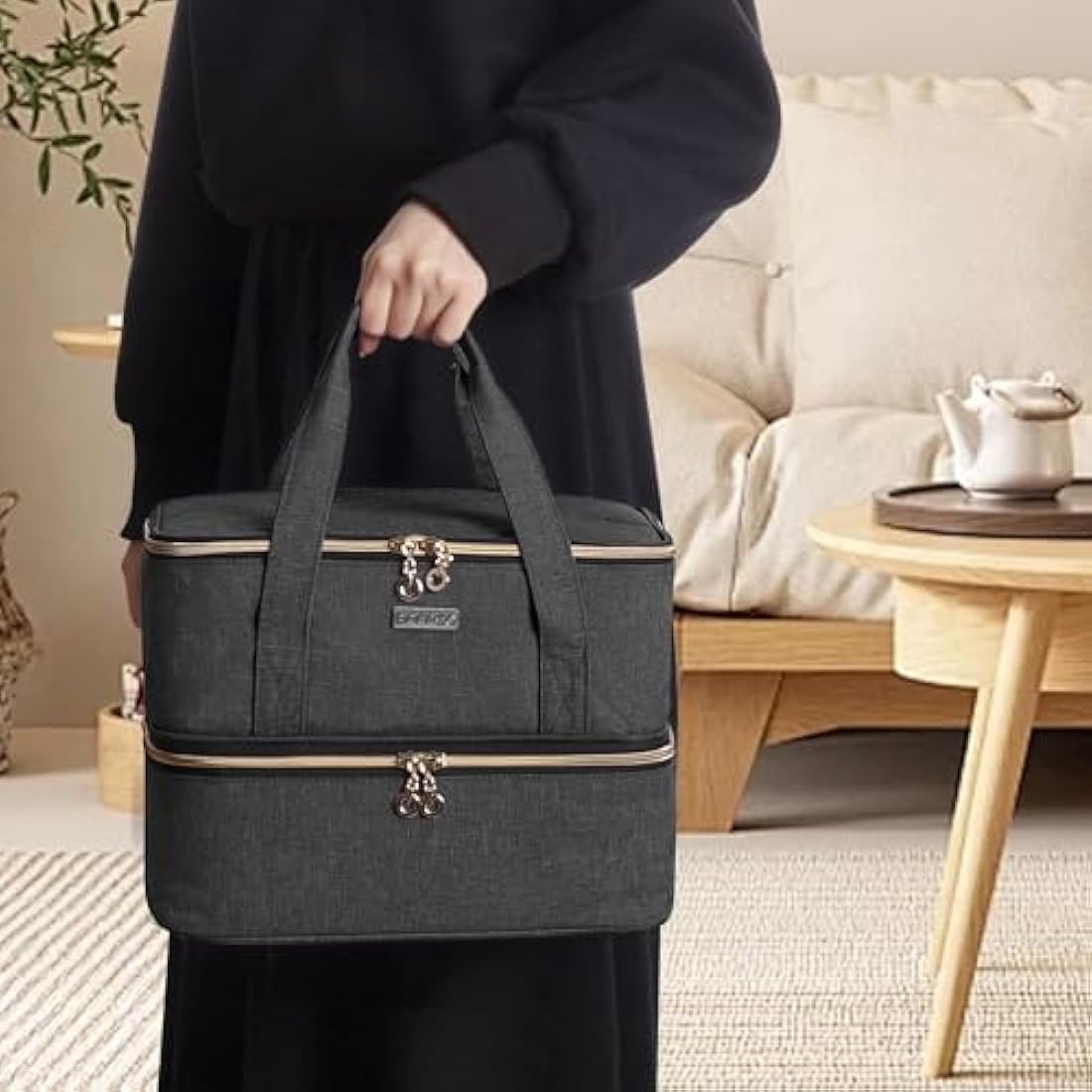 BAFASO Nail Polish Organiser Holds 40 Bottles (15ml - 0.5 fl.oz) and a Nail Lamp, Nail Polish Carrying Case with Manicure Tools Storage Sections (Bag Only), Black (Patented)