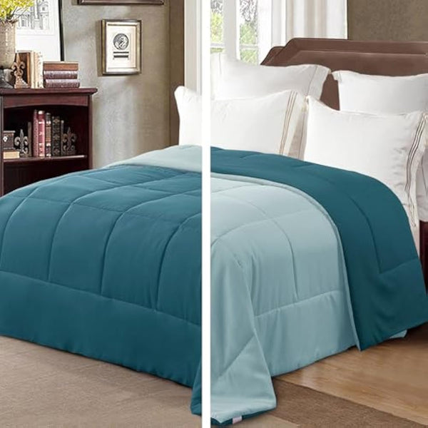 Exclusivo Mezcla 7.5 Tog King Size Duvet All Seasons, Ultra Soft Reversible Coverless Duvet, Lightweight Down Alternative Comforter, 230x220 cm Dusty Teal/Spa Blue