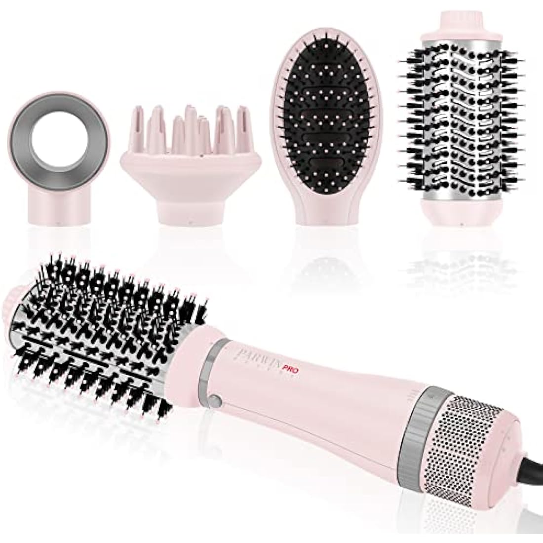 4 in 1 Hair Dryer Brush Set, Multi Air Styler with 4 Attachments as Hairdryer, Hot Air Brush, Hair Diffuser, Hot Brush for Hair Styling, Ionic Care Frizz-Free, Pink