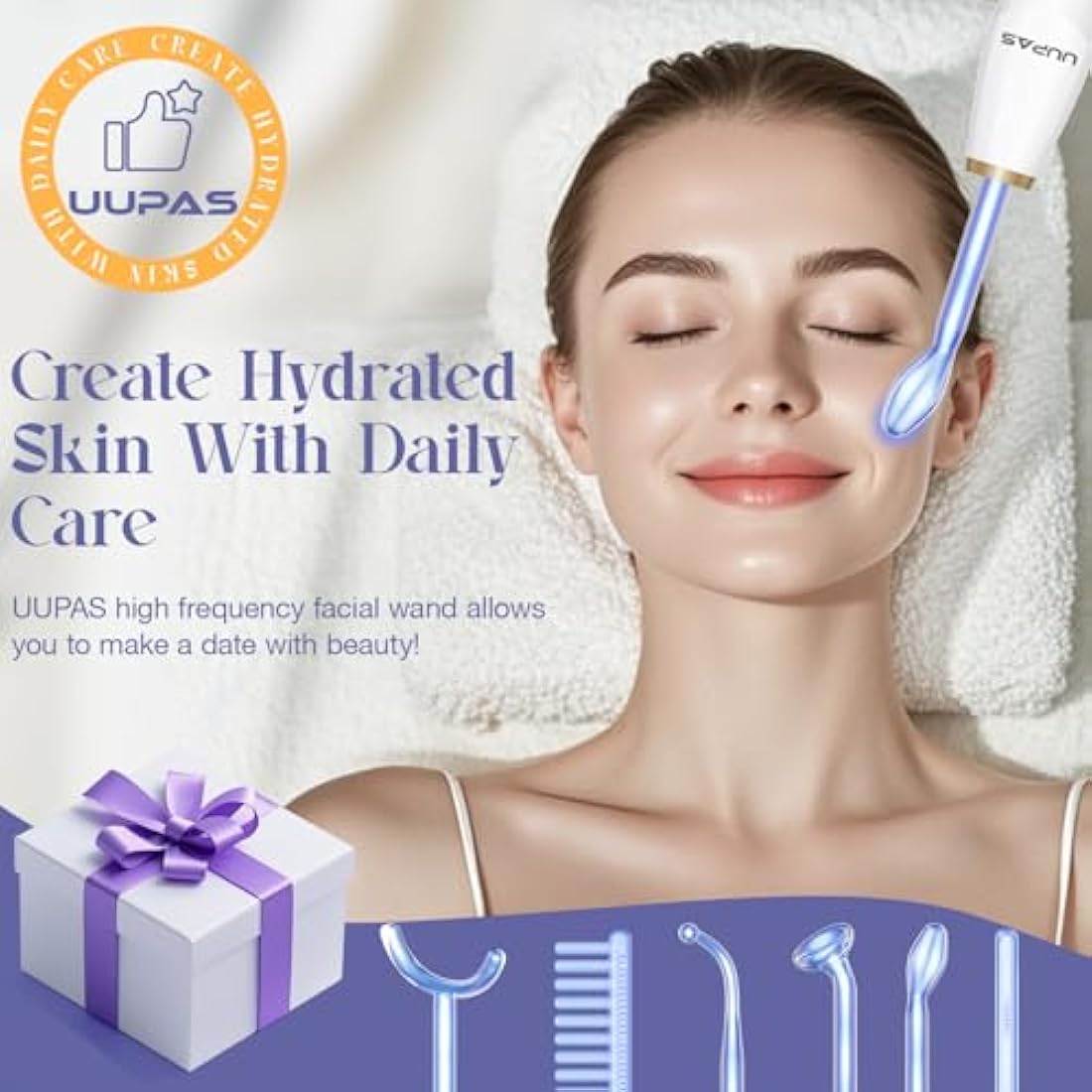 High Frequency Wand - UUPAS 6 Blue Light Argon and Neon Gas Acne HF Facial Machine - High Frequency Skin Therapy Device for Hair Loss, Skin Tightening, Spot Wrinkle Remover, Body Care Facial Massager