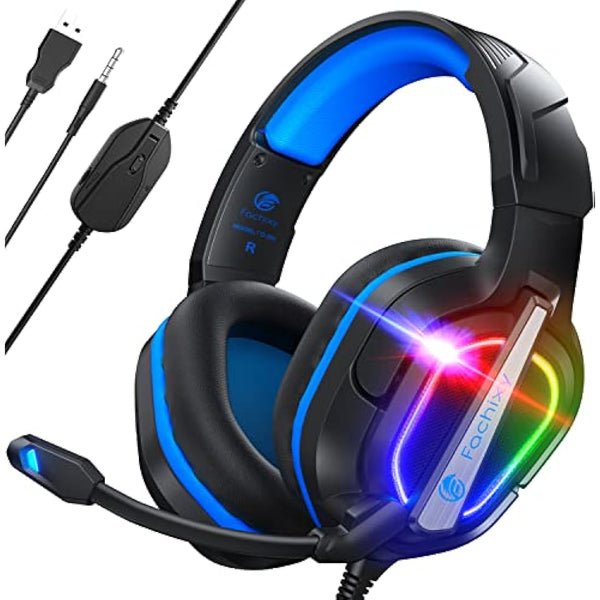 Fachixy FC200 Gaming Headset for PS4, PS5, Xbox, Switch, PC, Computer Headset with Microphone, 3.5mm Gaming Headphones with RGB Light