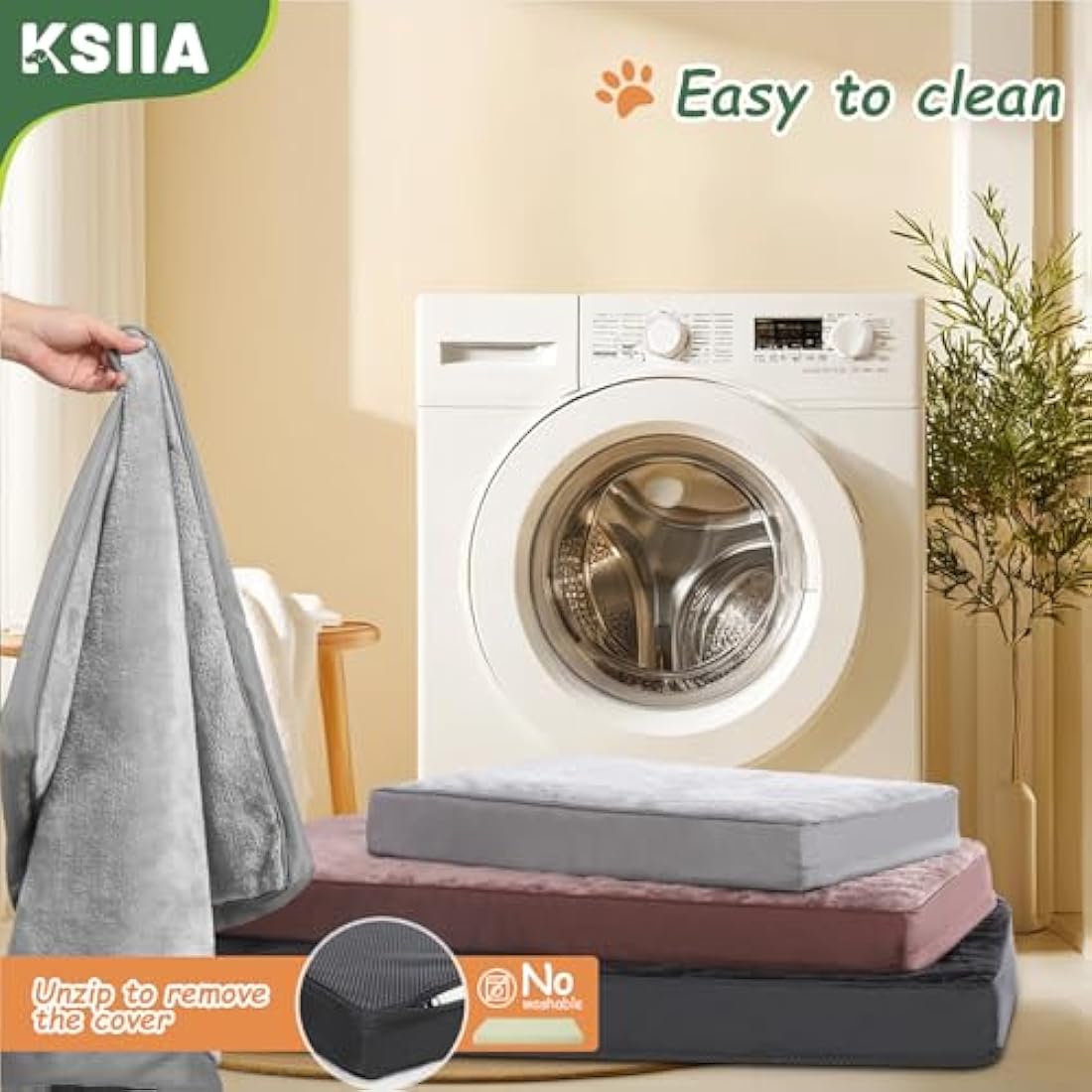 KSIIA Extra Large Dog Bed Washable, XXL Orthopedic Dog Crate Beds with Waterproof Removable Cover, Big Flat Dog Mattress Non skid Bottom, Pet Beds for Dogs, Grey, 111x81x9cm