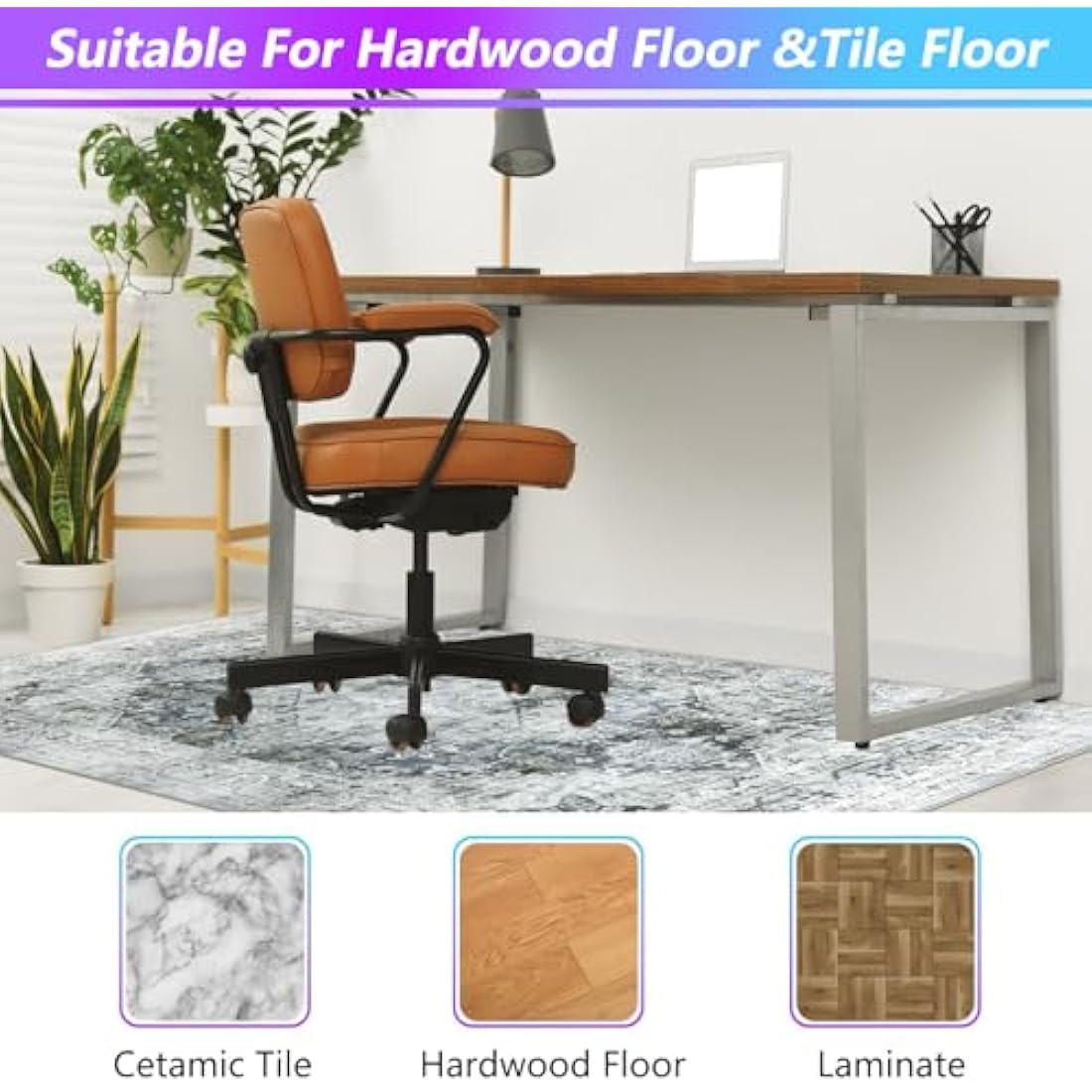 Homcomodar Office Chair Mat for Hardwood Floor 120x150cm Grey, Computer Desk Chair Mat for Hard Floor, Chair Floor Protection Mat Non Slip Rubber Mats for Home Office Chair