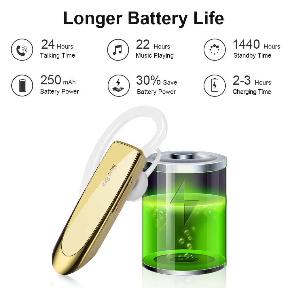 New bee Handsfree Bluetooth Earpiece, Wireless Bluetooth Headset with Microphone 60 Days Standby Headphones with Microphone for iPhone, Samsung, HTC, LG, Sony, PC (Black)