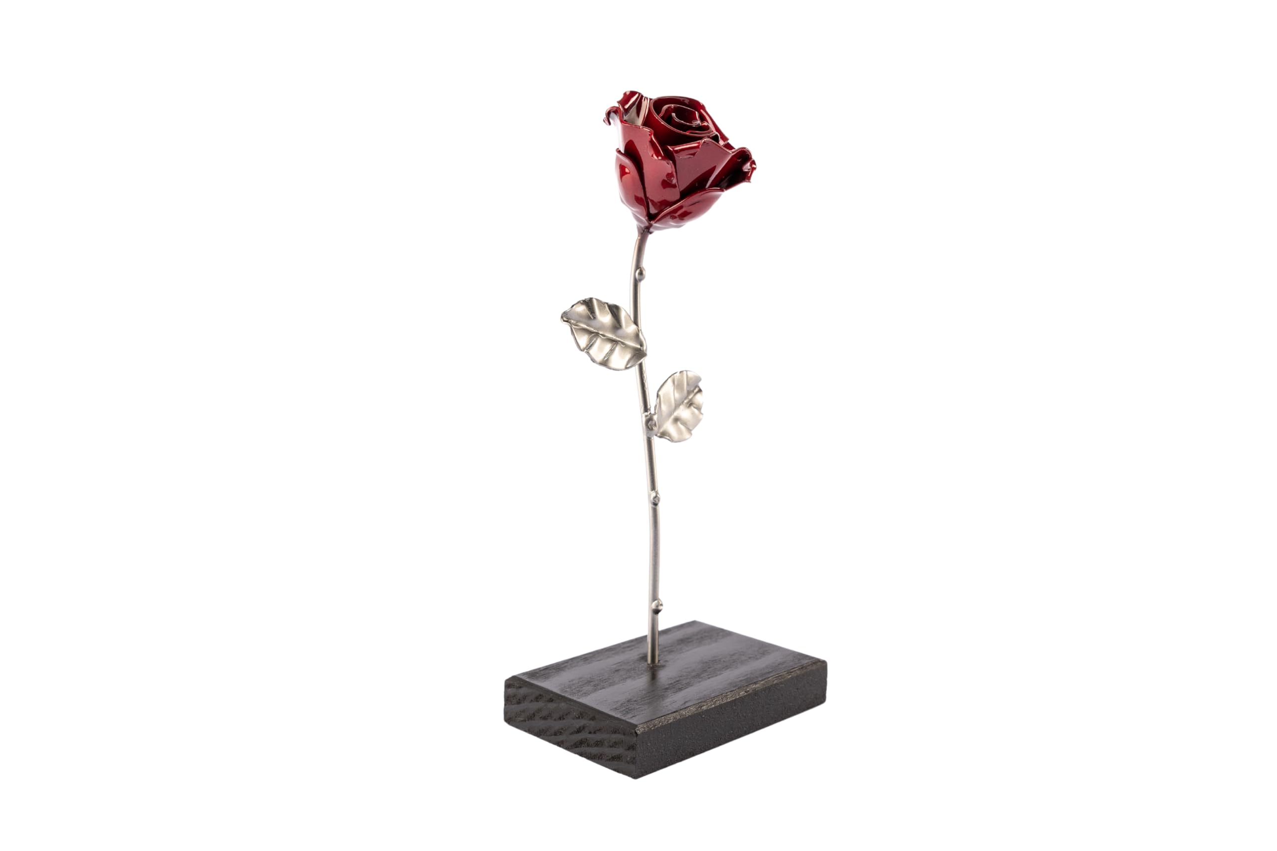 Forging Art Bcn Hand Forged Eternal Wrought Iron Rose with Base - Gift for Valentine's Day, Mother's Day, 6th Year Wedding Anniversary (Red/Silver)
