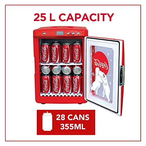 Coca-Cola Mini Fridges for Bedrooms 4L Quiet Small 6 Can Table Top Fridge For Drinks Food Coke Kids Skincare Office Home Desk Portable Retro Cooler Warmer with Built-In Bluetooth Wireless Speaker Red