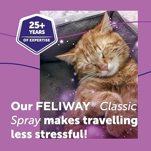 FELIWAY Classic Cat Calming Odourless Spray, 20ml - Comforts Cats at Home and On the Go and Reduces Stress During Travel, Veterinary Recommended, Drug-free, Clinically Proven