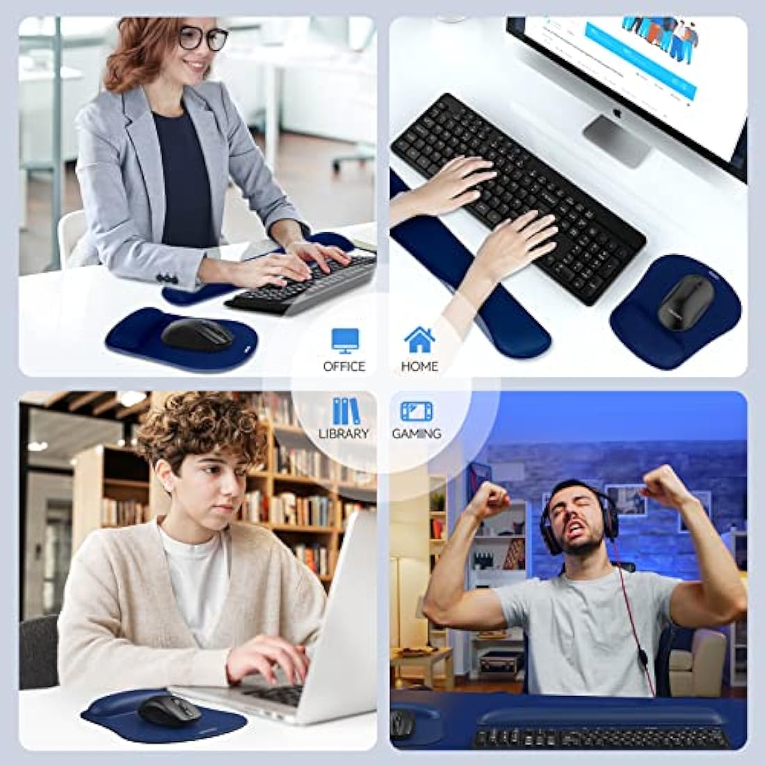 TECKNET Wrist Rest Mat, Keyboard and Mouse Wrist Support Pad Set, Comfortable Memory Foam Mouse Mat with Wrist Cushion Support, Anti-Slip Ergonomic Mouse Pad for Computer Laptop Working Gaming