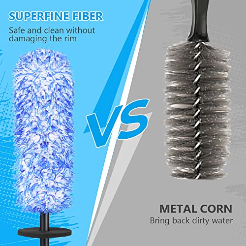 URAQT Car Wheel Brush, No Metal Wheel and Rim Detailing Brush, Car Wheel Cleaning Brush, Soft Dense Alloy Wheel Brush, Suitable for Wheels and Rims of Cars/Motorcycles/Bicycles (Black)