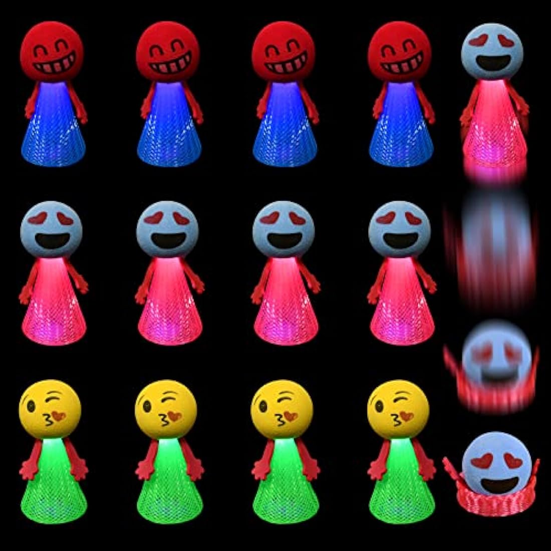 Ainiv 12PCS LED Emoji Creative Bouncing Dolls, Jumping Elf Fidget Toys, Kids Party Bag Fillers, Novelty Cool Spinning Toy, Stress Relief Toy, Funny Jump Bounce Elf Fly Toy for Party Supplies Christmas