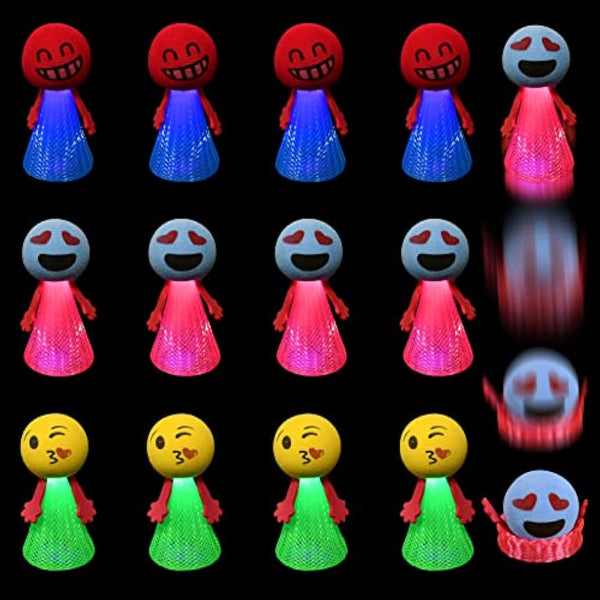 Ainiv 12PCS LED Emoji Creative Bouncing Dolls, Jumping Elf Fidget Toys, Kids Party Bag Fillers, Novelty Cool Spinning Toy, Stress Relief Toy, Funny Jump Bounce Elf Fly Toy for Party Supplies Christmas