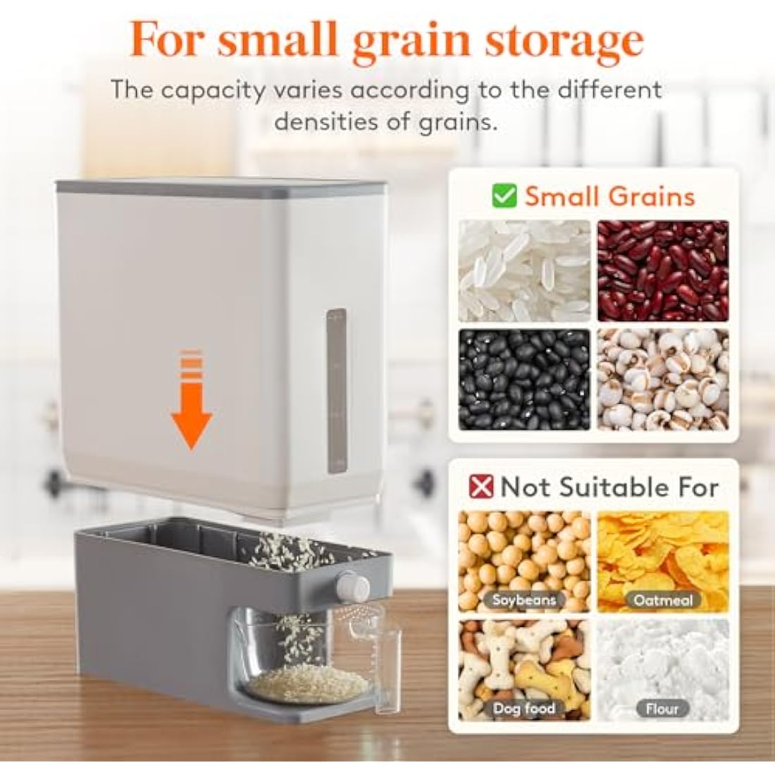 Lifewit Rice Dispenser Container 25 Lbs(11.3kg), Cereal Grain Flour Containers Storage with Measuring Cup, Sealed Moisture Proof Rice Bucket, Dry Food Soybean for Kitchen Pantry Household, BPA-Free