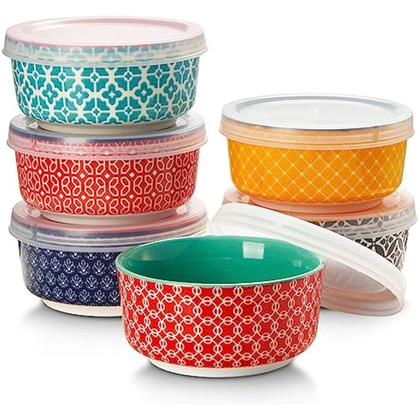 DOWAN 176 ml Dipping Bowls Set of 6, 9 cm Diameter Porcelain Ramekins with Lids for Creme Brulee, Condiment, Olives, Nuts, Souffle Dishes, Oven Safe, Colourful