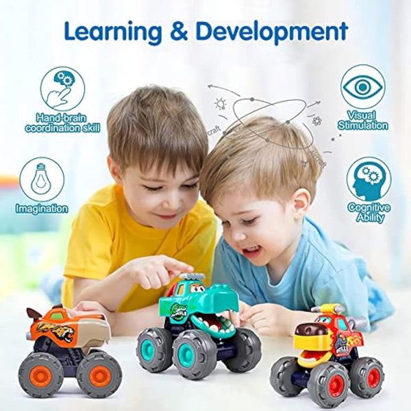 HOLA Toys for 1 Year Old Boys, Car Toys for 2 Year Old Boy Gifts, 3 Pack Monster Truck Old Boy Toy, Pull Back Push n Go Toy Cars for 1+ Year Old Boys, 1st Birthday Gifts