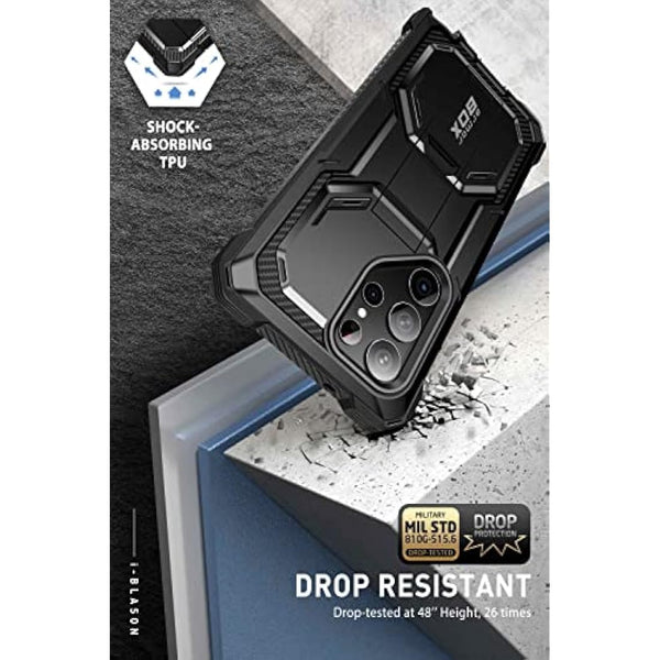 i-Blason Armorbox for Samsung Galaxy S23 Ultra Case With Stand, [2 Front Frame] 360 Full-Body Holster Bumper Case with Built-in Screen Protector & Belt Clip Phone Case for S23 Ultra, Black