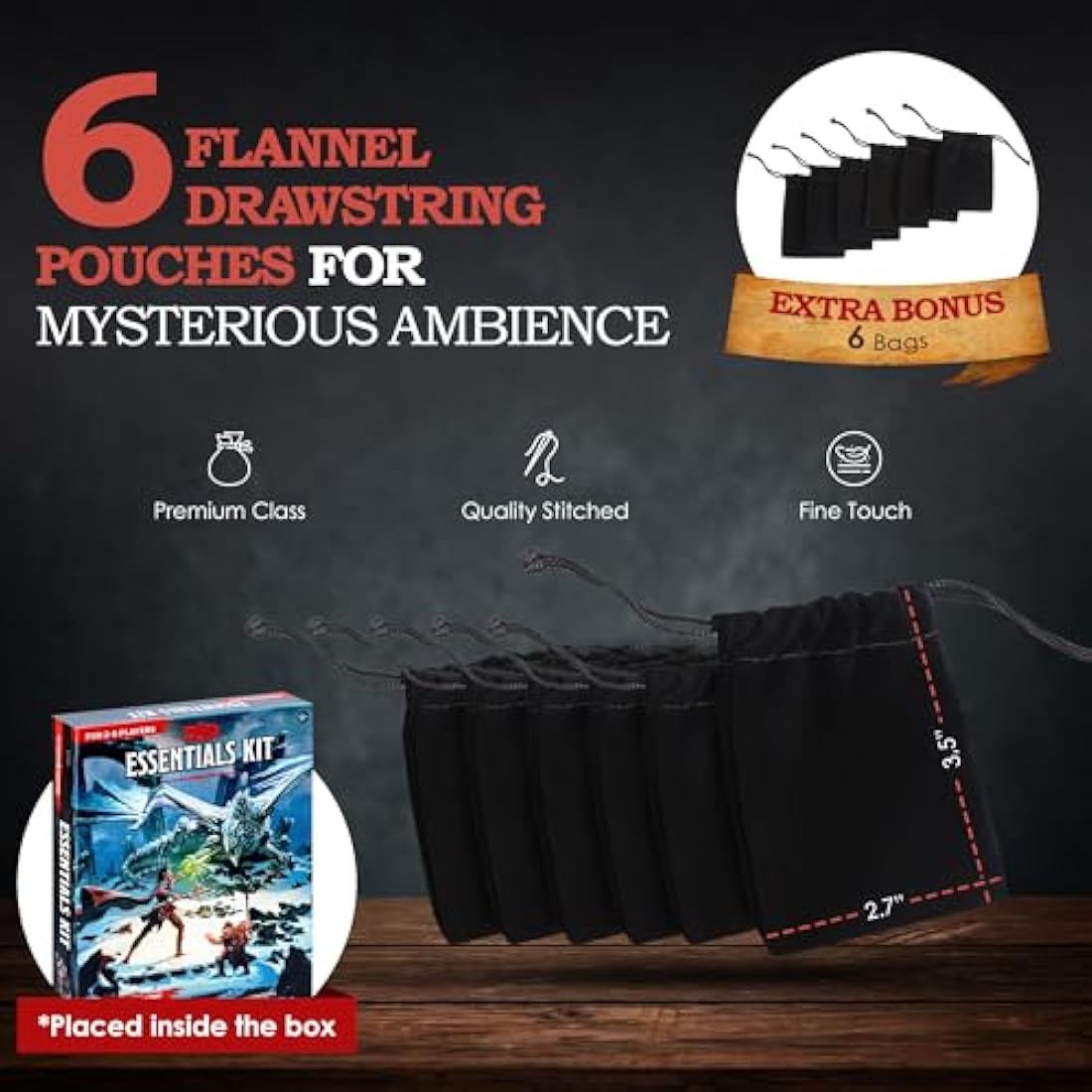 Dungeons and Dragons Essentials Kit - Starter Set Extra 6 Dice Sets, Flannel Bags, Master Screen, Figures, New Heroes, Dice Guide, Statistic Sheets - DND 5th Edition Rolling Board Game