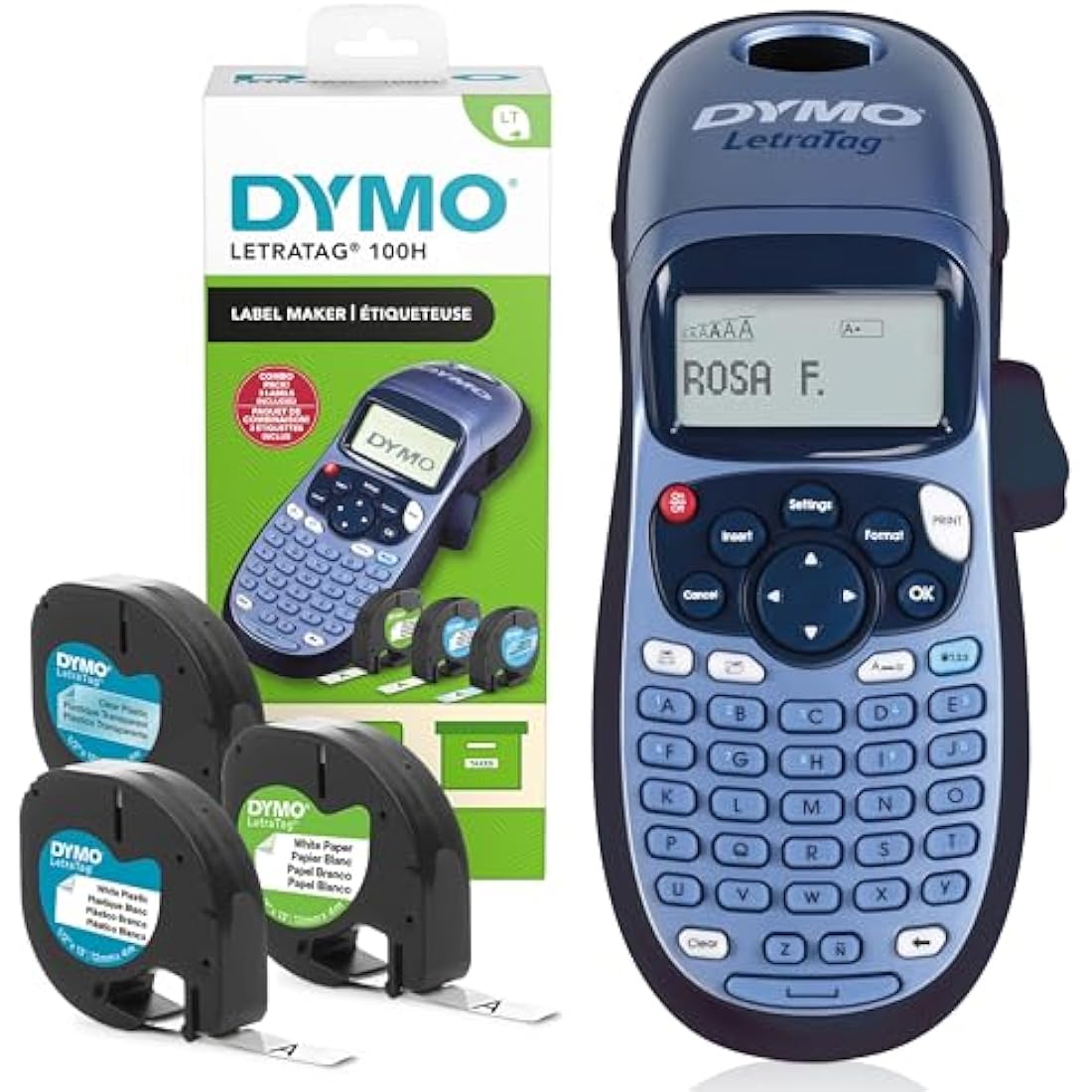 Dymo LetraTag LT-100H Label Maker Starter Kit | Handheld Label Printer Machine | with Plastic, Paper & Clear Label Tape | Ideal for Office or Home