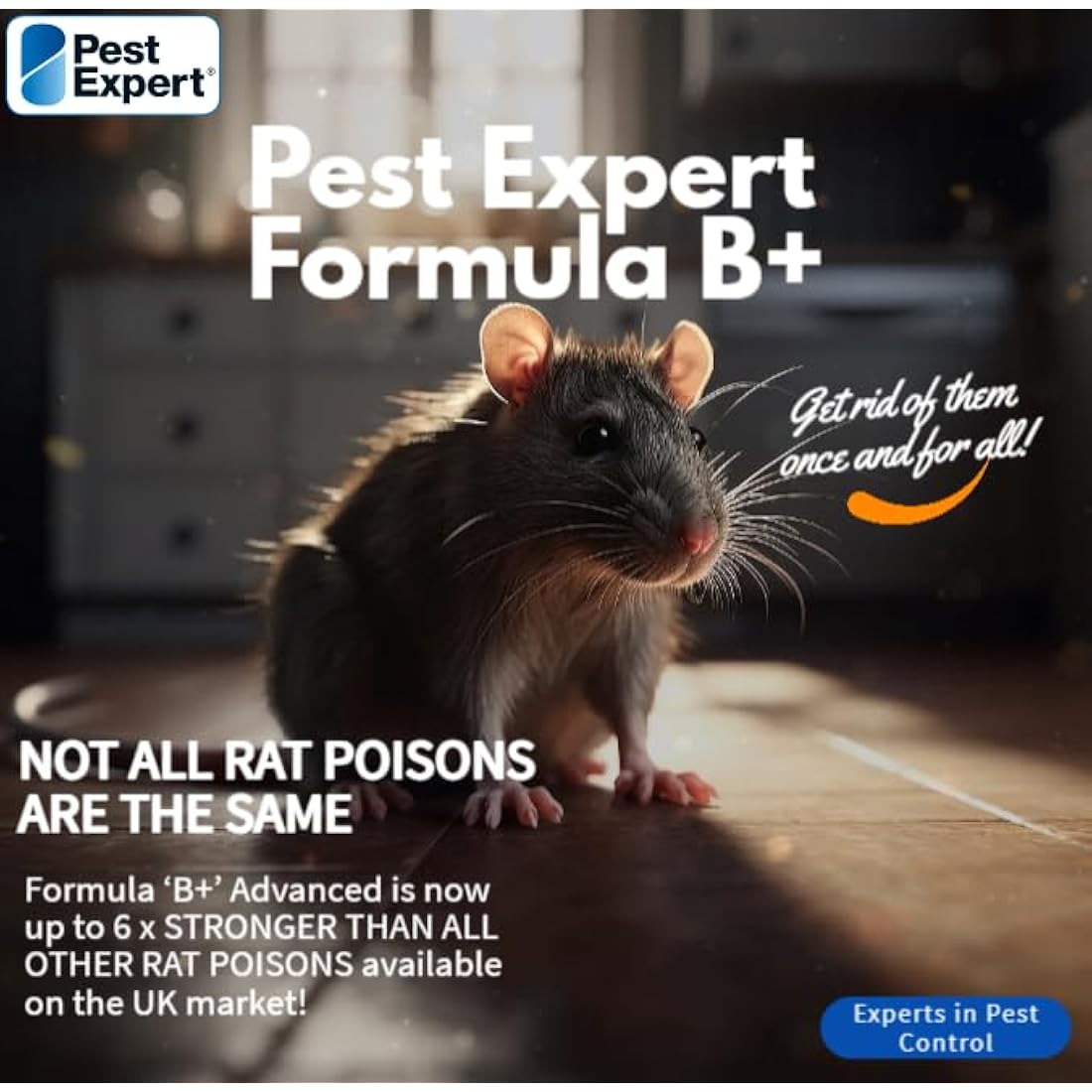 Pest Expert Formula 'B+' Advanced Rat & Mouse Killer Poison Bait Blocks Super Strength 600g (2 x 300g) - Premium Single Feed Brodifacoum, Strongest Available Online (1)