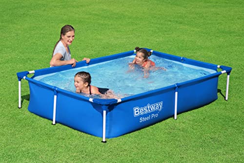 Bestway 56401 Steel Pro Pool | Swimming Pool, Rectangle Above Ground Fast Set Pool, Children’s Detachable Pool, Multiple Sizes, Blue, 221 x 150 x 43 cm