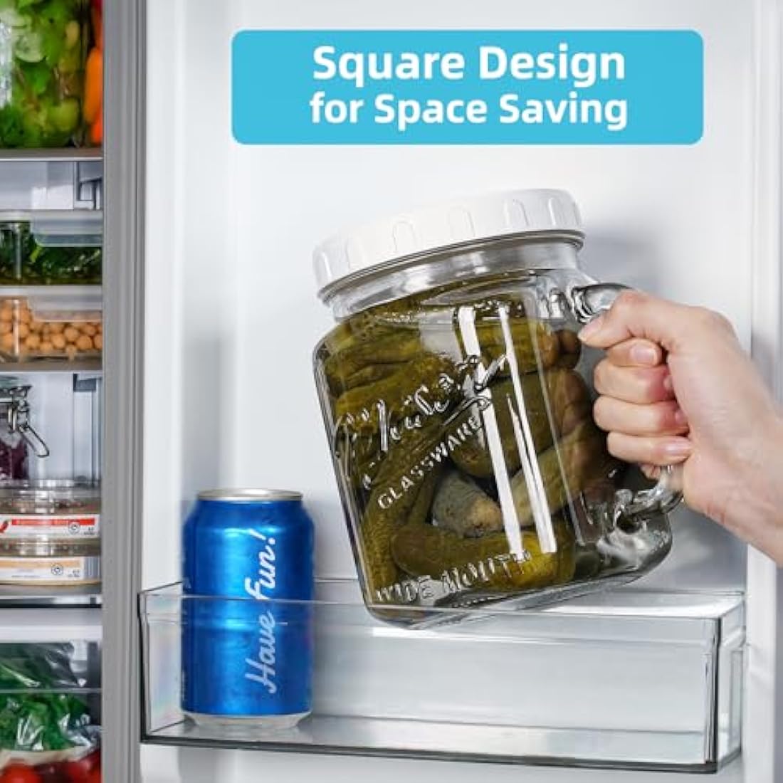 Absovetu 2 Pack Large Glass Jars with Lids 2160 ml/74oz - Wide Mouth Mason Jars with Handle Glas Storage Jars with Lids Airtight for Juice Milk Water Pickle Hot Chocolate Coffee