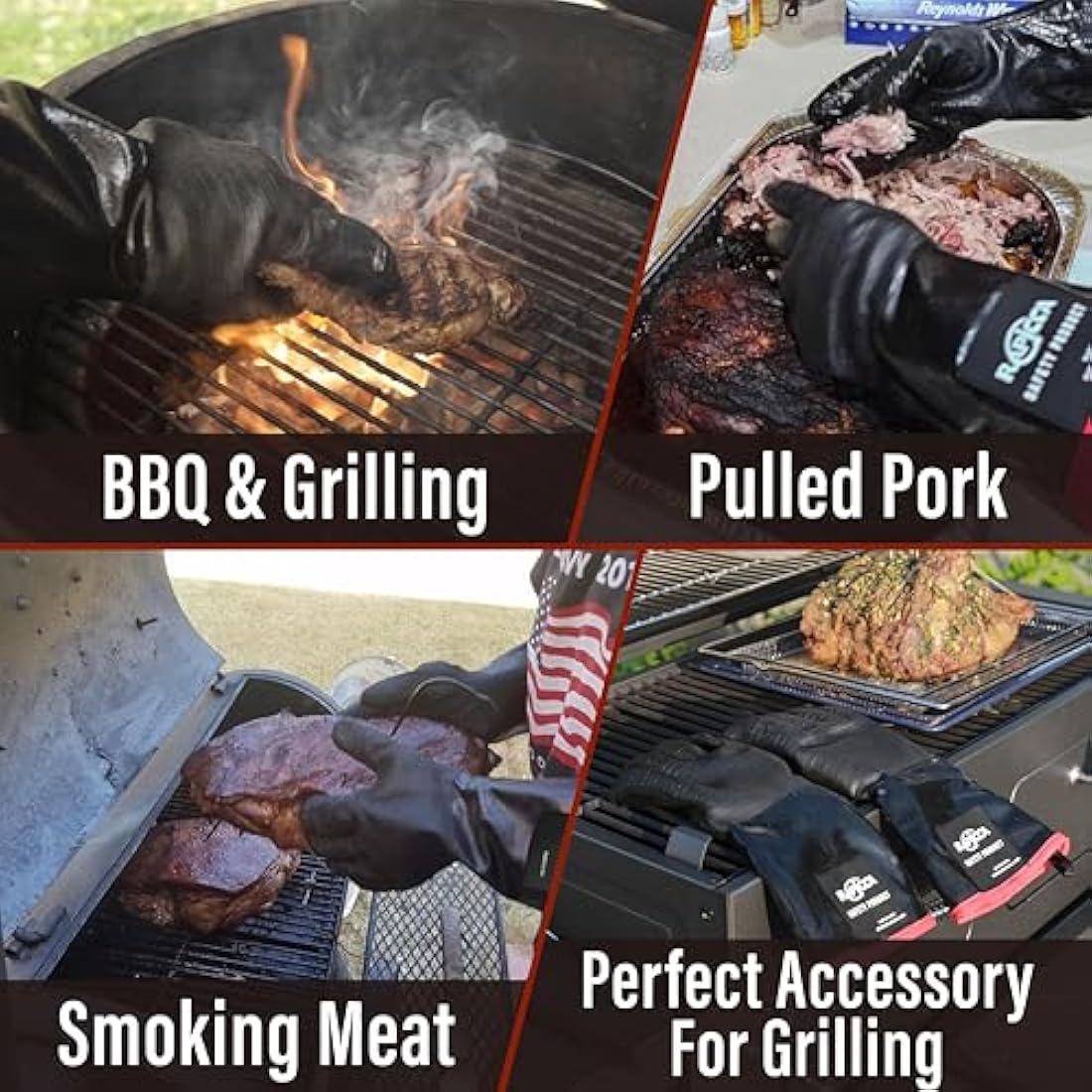 RAPICCA BBQ Gloves,17IN 932℉ Heat Resistant For Grill,Smoker,Cooking,Pit,Barbecue,Textured Palm Handle Greasy Food on Your Fryer,Grill,Oven Without Slip,Waterproof,Oil Resistant,Very Easy to Clean(XL)