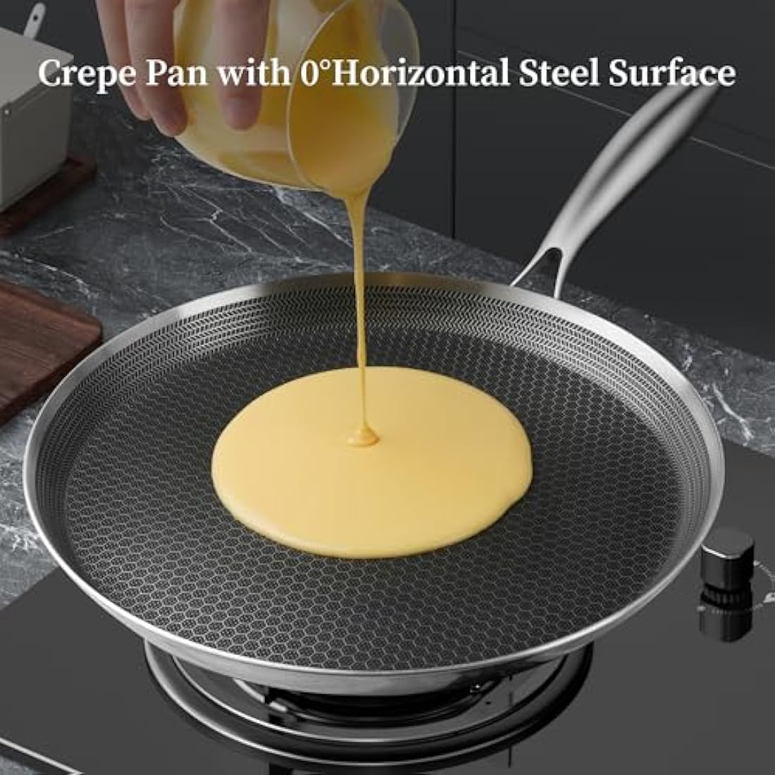 Innerwell Stainless Steel Crepe Pan 28 cm, Nonstick Stainless Steel Honeycomb Coating Pancake Pan, Non Stick Flat Skillet Tawa Dosa Tortilla Griddle Pan, Induction Compatible, PFOA Free