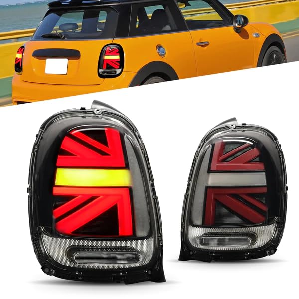 Archaic Union Jack Rear Lights for Mini Cooper One F55 F56 F57 2014-2021, with Sequential Turn Signal Light, Plug&Play, Pair