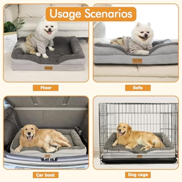 Nepfaivy Dog Bed Large Waterproof - Orthopedic Dog Bed with Pillow Cushions, 91×68cm Soft Large Crate Sofa Mattress with Removable and Washable Covers, Dark Grey