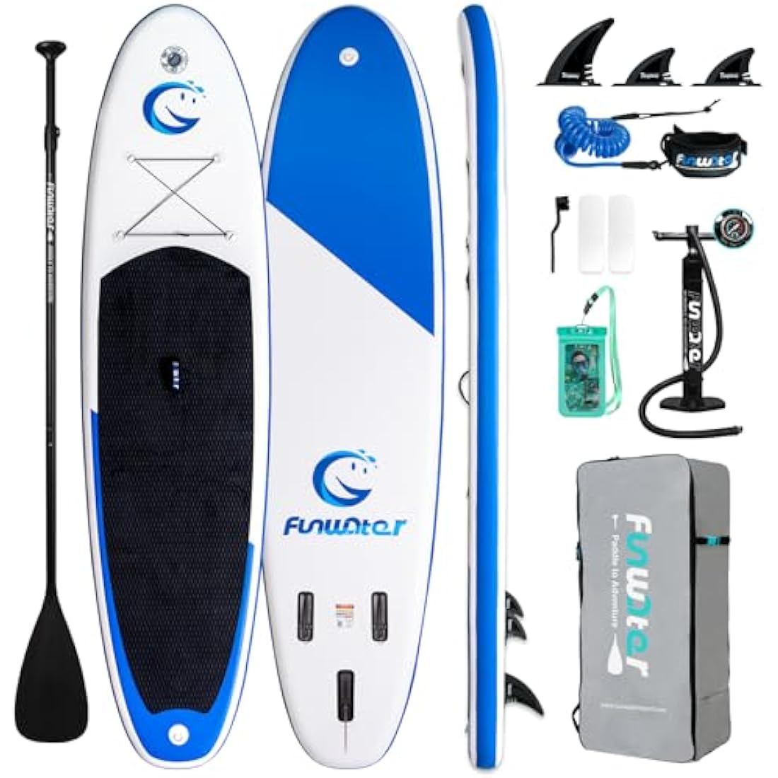 FunWater SUP Inflatable Stand Up Paddle Board Ultra-Light with Inflatable Board,ISUP Accessories,Three Fins,Adjustable Paddle, Pump,Backpack, Leash.