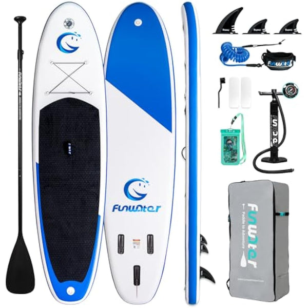FunWater SUP Inflatable Stand Up Paddle Board Ultra-Light with Inflatable Board,ISUP Accessories,Three Fins,Adjustable Paddle, Pump,Backpack, Leash.