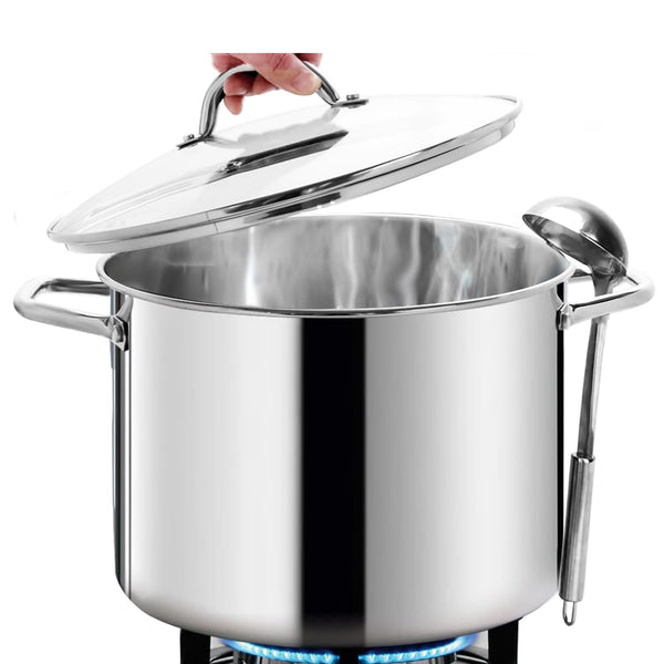 HOMICHEF Large Nickel Free Stainless Steel Stock Pot with Lid (29 cm, 11 Litre) - Mirror Polished Stock Pot 11L with Lid - Heavy Soup Pot with Lid -