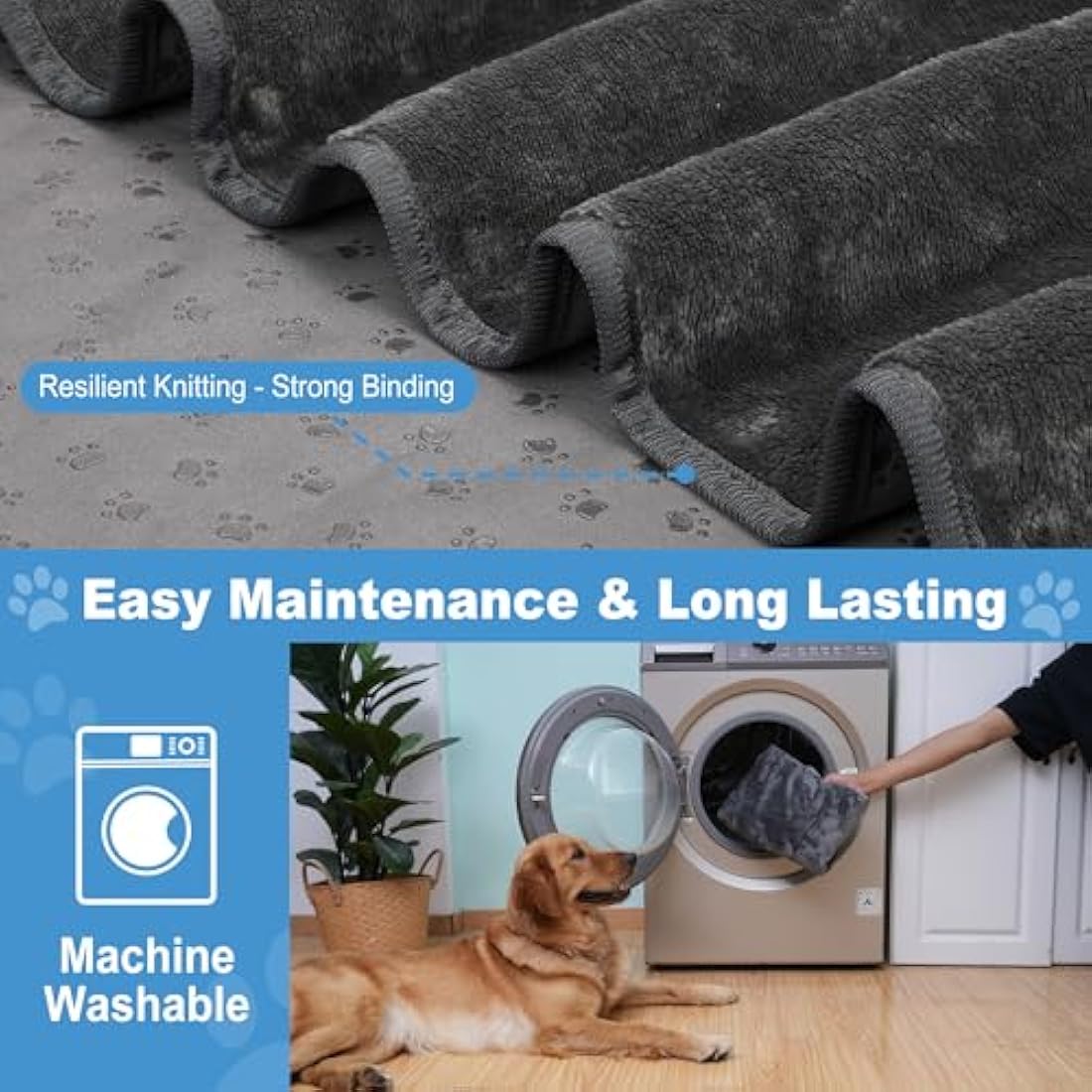 HezzLuv Waterproof Dog Blanket 203 x 229 cm, Washable Flannel Pet Blanket for Sofa Bed Cover, Anti-slip Warm Pet Throw, Fluffy & Soft, Leak-Proof, Furniture Protector for Small to Large Dogs and Cats