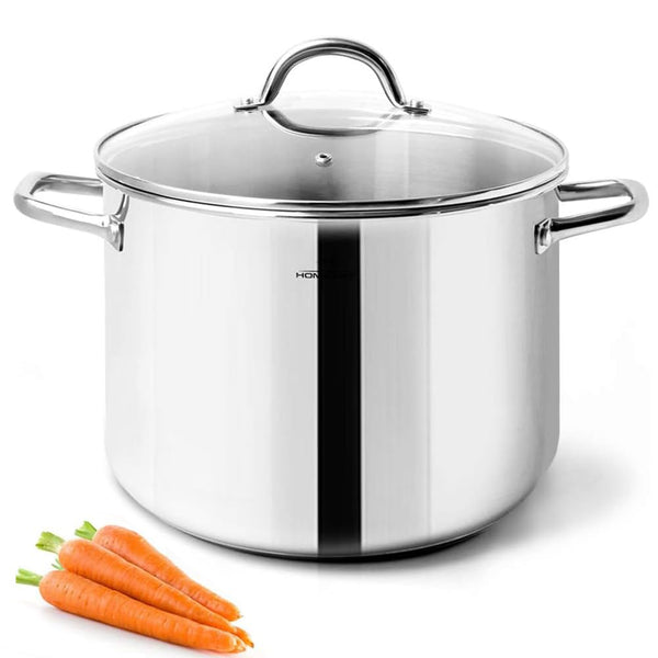 HOMICHEF Stock Pot 24.5 cm 7.6 Litre with Lid Nickel Free Stainless Steel - Mirror Polished Stockpot 7.6 Litre with Lid - Healthy COOKWARE Stockpots