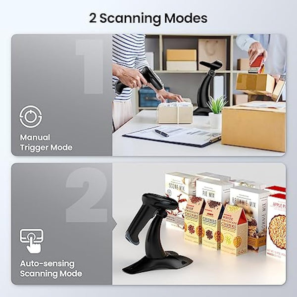 Eyoyo 2D Wireless Barcode Scanner with Stand, 2.4G Wireless & USB Wired, Cordless 2500mAh Rechargeable USB Handheld QR Bar Code Reader for PC Warehouse Inventory Management