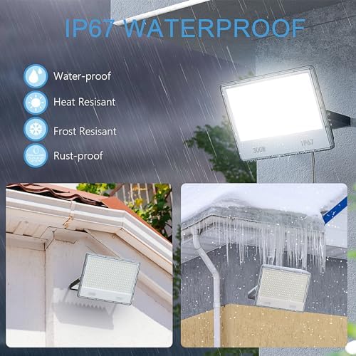 YIQIBRO LED Security Lighting Floodlight 300W - 30000LM IP67 Waterproof Outdoor Flood Lights Mains Powered, 7000K Cold White Outside Lights Mains Powered for Garden, Patio, Yard(2 Pack)
